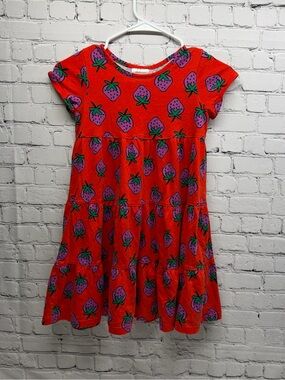 Hanna Andersson Red Dress with Purple Strawberry Print Sz 6-7